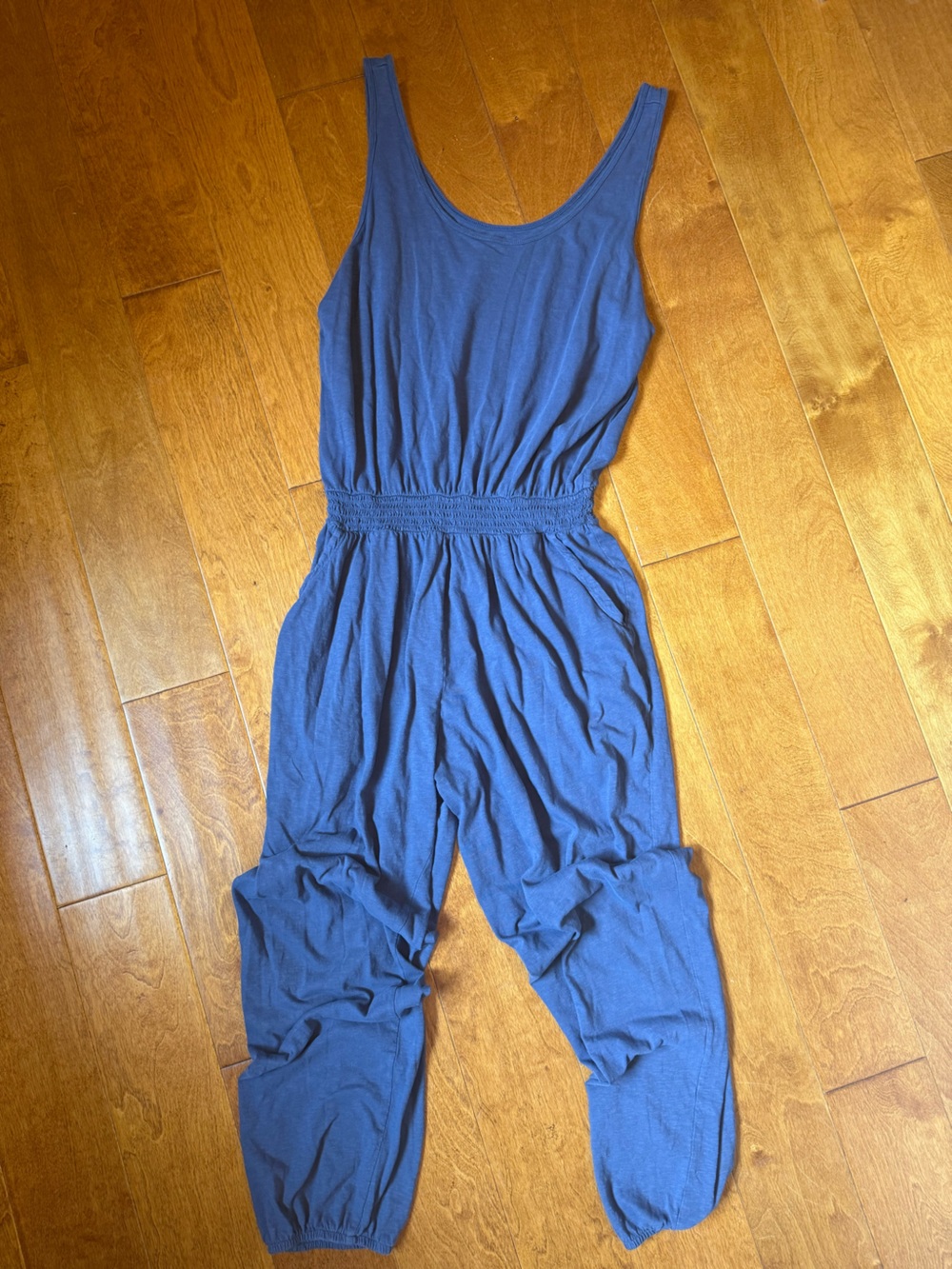 Aerie Blue 100% Cotton Jumpsuit •Large•Smocked Waist•Harem•Boho